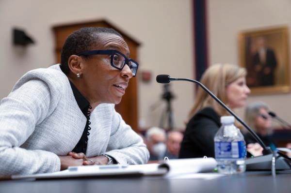 Harvard President Claudine Gay, left, speaks as University of Pennsylvania President Liz Magill listens during a hearing of the House Committee on Education on Capitol Hill, Tuesday, Dec. 5, 2023 in Washington. (AP Photo/Mark Schiefelbein)