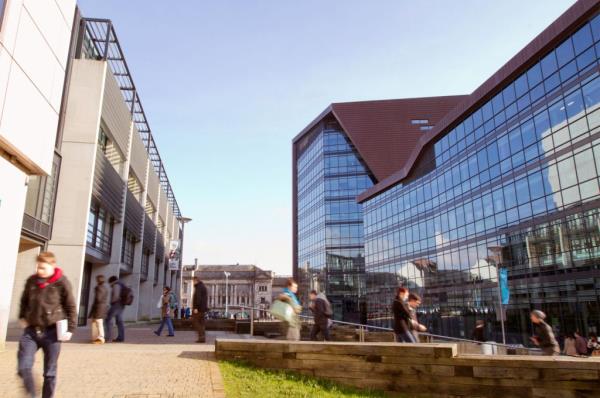 A scene of the buildings at the University of Plymouth.