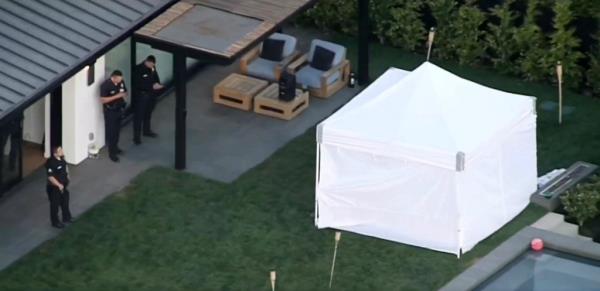 White tent in Matthew Perry's backyard